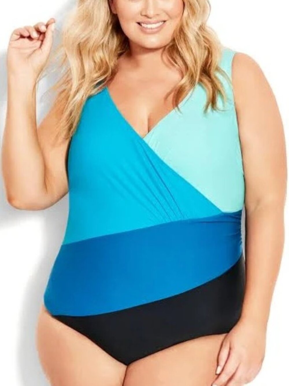 NWT AVENUE One-Piece Spliced Aqua / Black Swim Bathing Suit – Plus Sz 30